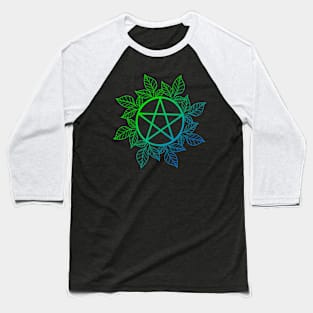 Blue And Green Leafy Pentagram Baseball T-Shirt